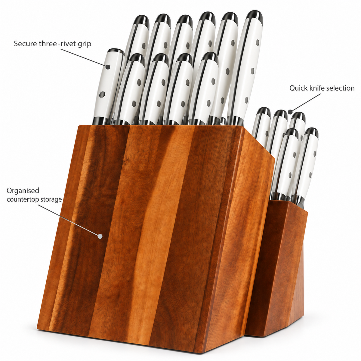 VEYUNA 18-Piece Knife Block Set, White Handles, German Steel, NSF Certified