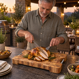 VEYUNA Teak Cutting Board, Medium End-Grain Butcher Block with Stainless Steel Handles