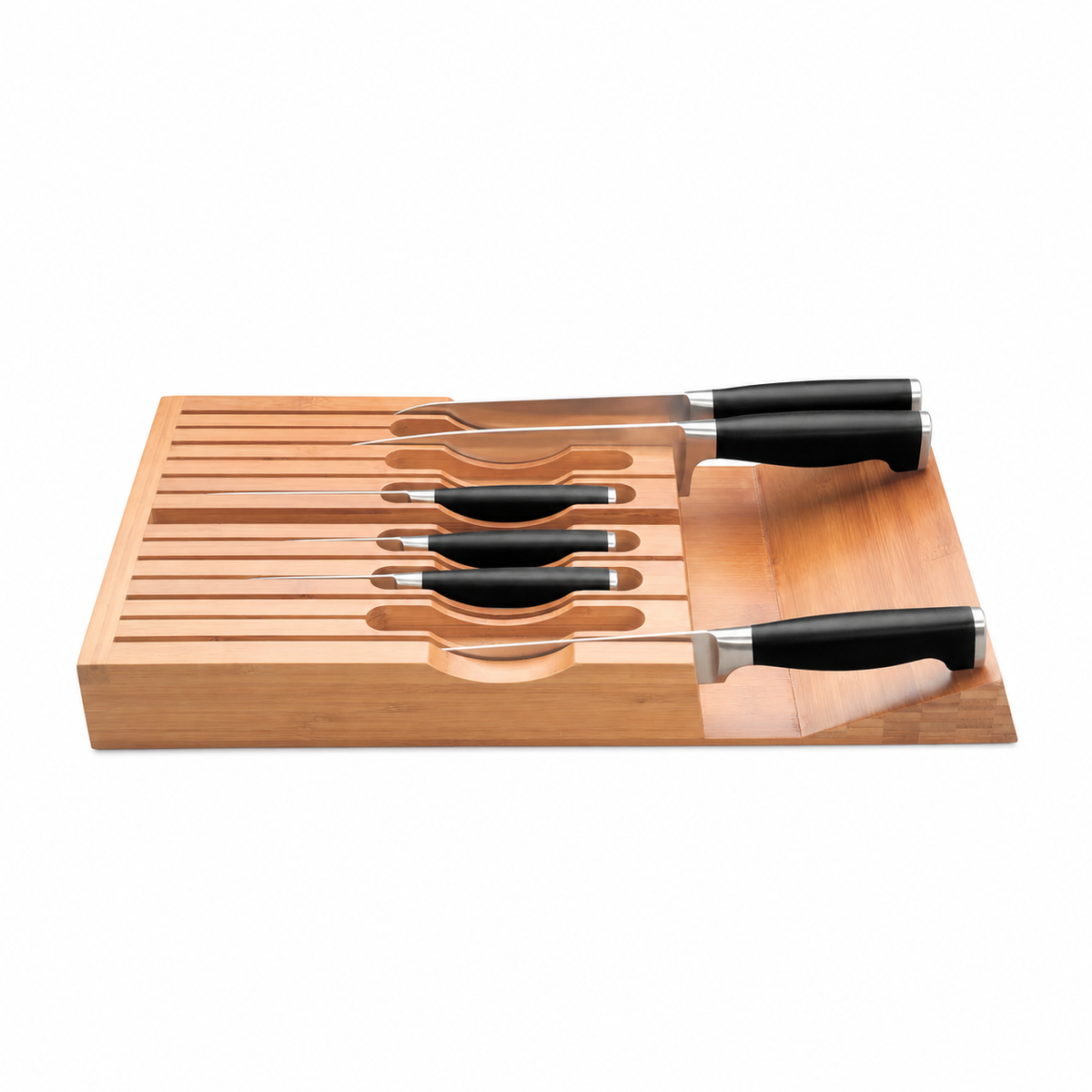 VEYUNA Bamboo Knife Storage Tray - In-Drawer Organizer for 13 Food Prep Knives