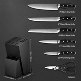 VEYUNA 7-Piece Knife Block Set with Sharpener - German Steel Food Prep