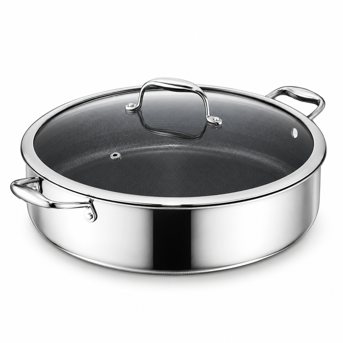 VEYUNA Hybrid Deep Sauté Pan 9.5L with Lid, Stainless Steel Nonstick Cooking Pan