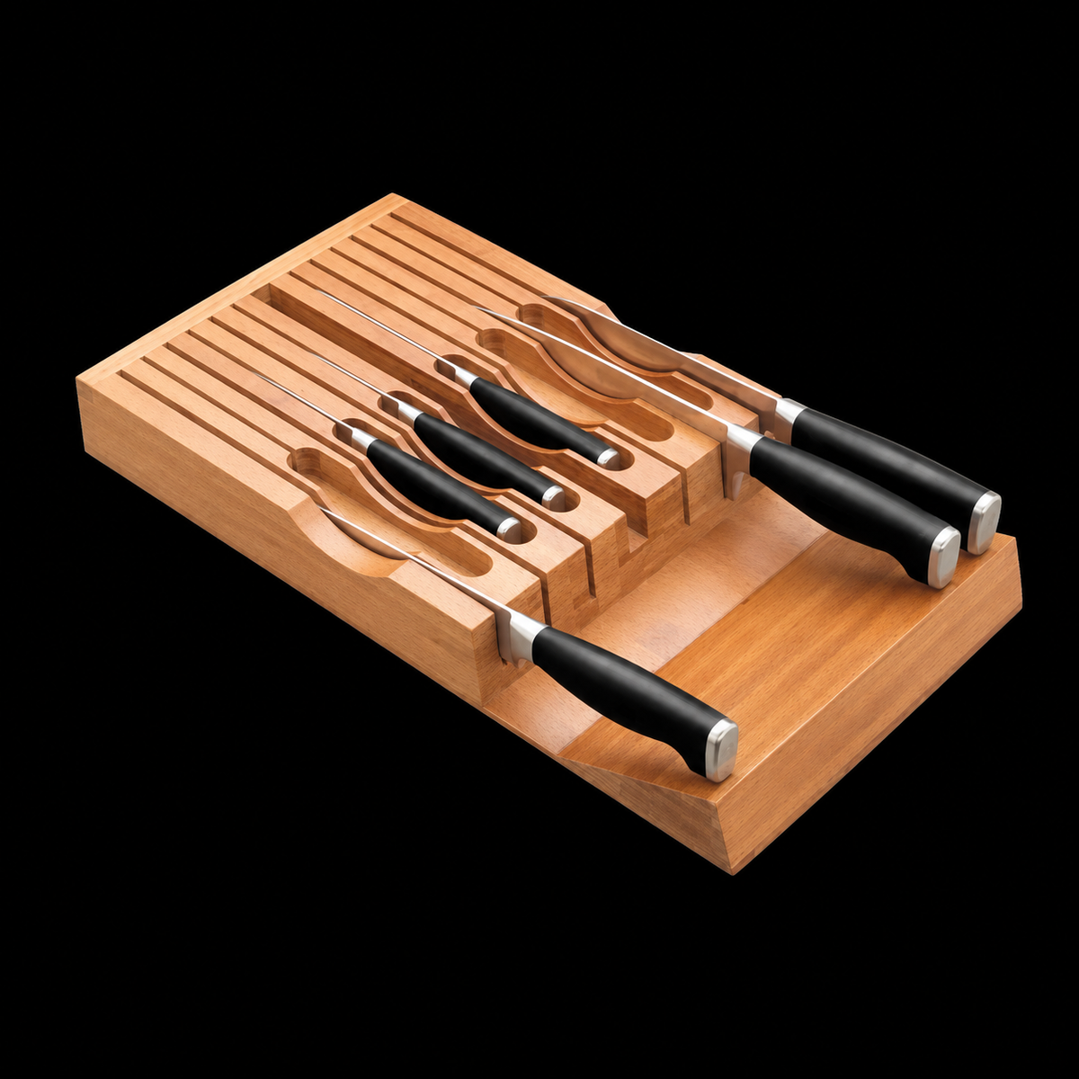 VEYUNA Bamboo Knife Storage Tray - In-Drawer Organizer for 13 Food Prep Knives