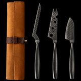 VEYUNA 3-Piece Cheese Knife Set with Leather Roll - Stainless Steel Food Prep