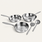 VEYUNA Titanium Hammered Cookware Set Pro - 5-Piece Food Prep Pan Set