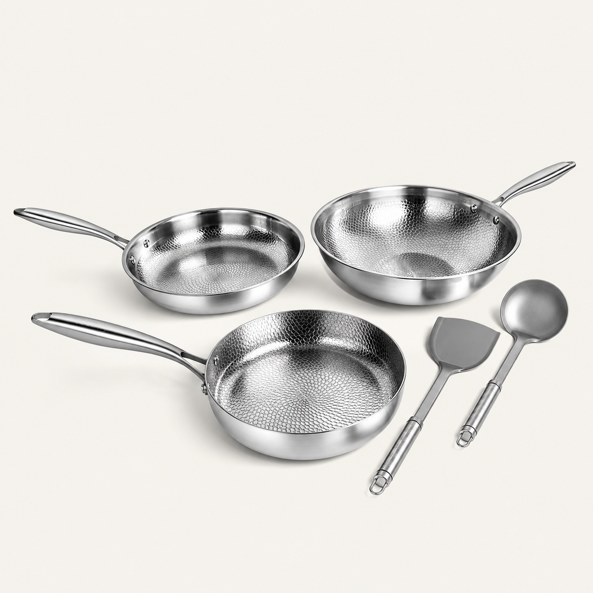 VEYUNA Titanium Hammered Cookware Set Pro - 5-Piece Food Prep Pan Set