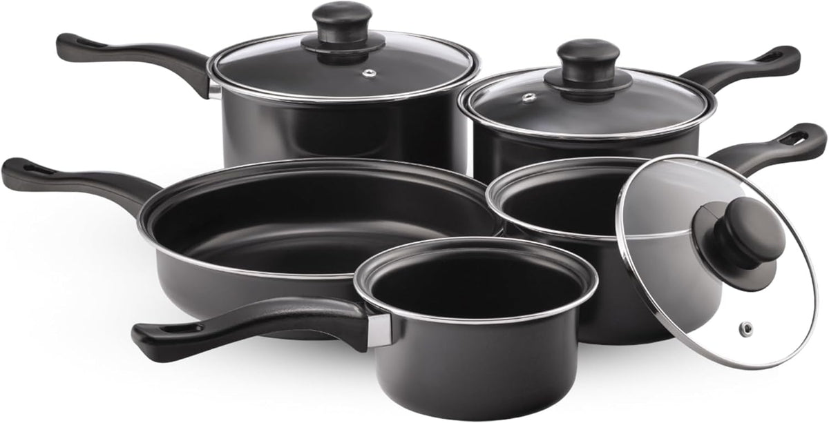 VEYUNA Cookware Set – Non-Stick Carbon Steel Food Prep Pans with Glass Lids
