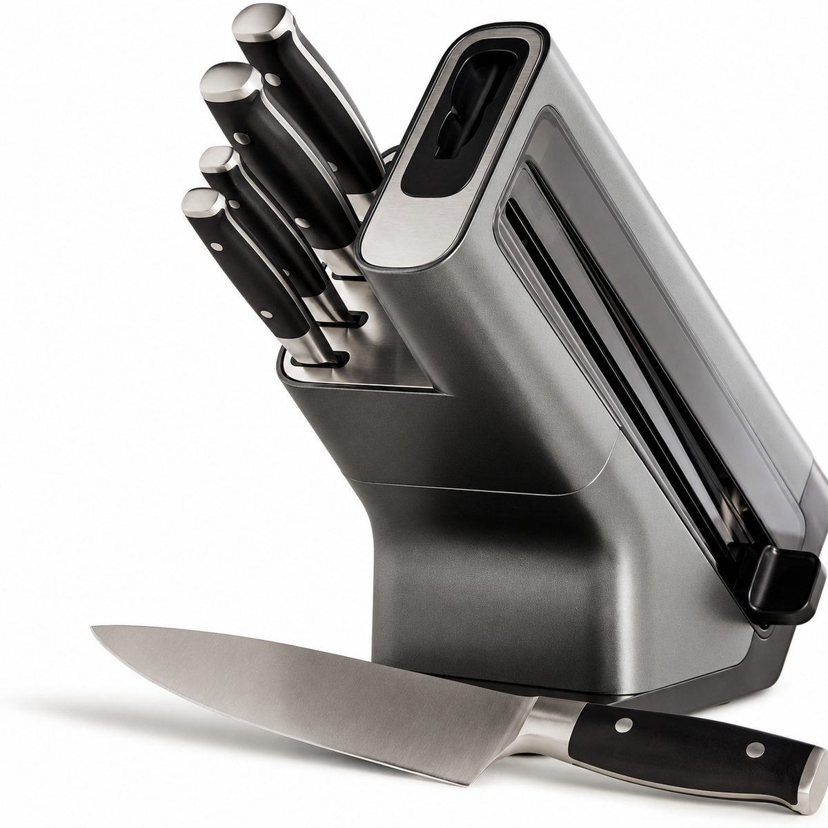 VEYUNA 5-Piece Knife Block Set with Sharpener - Stainless Steel Food Prep