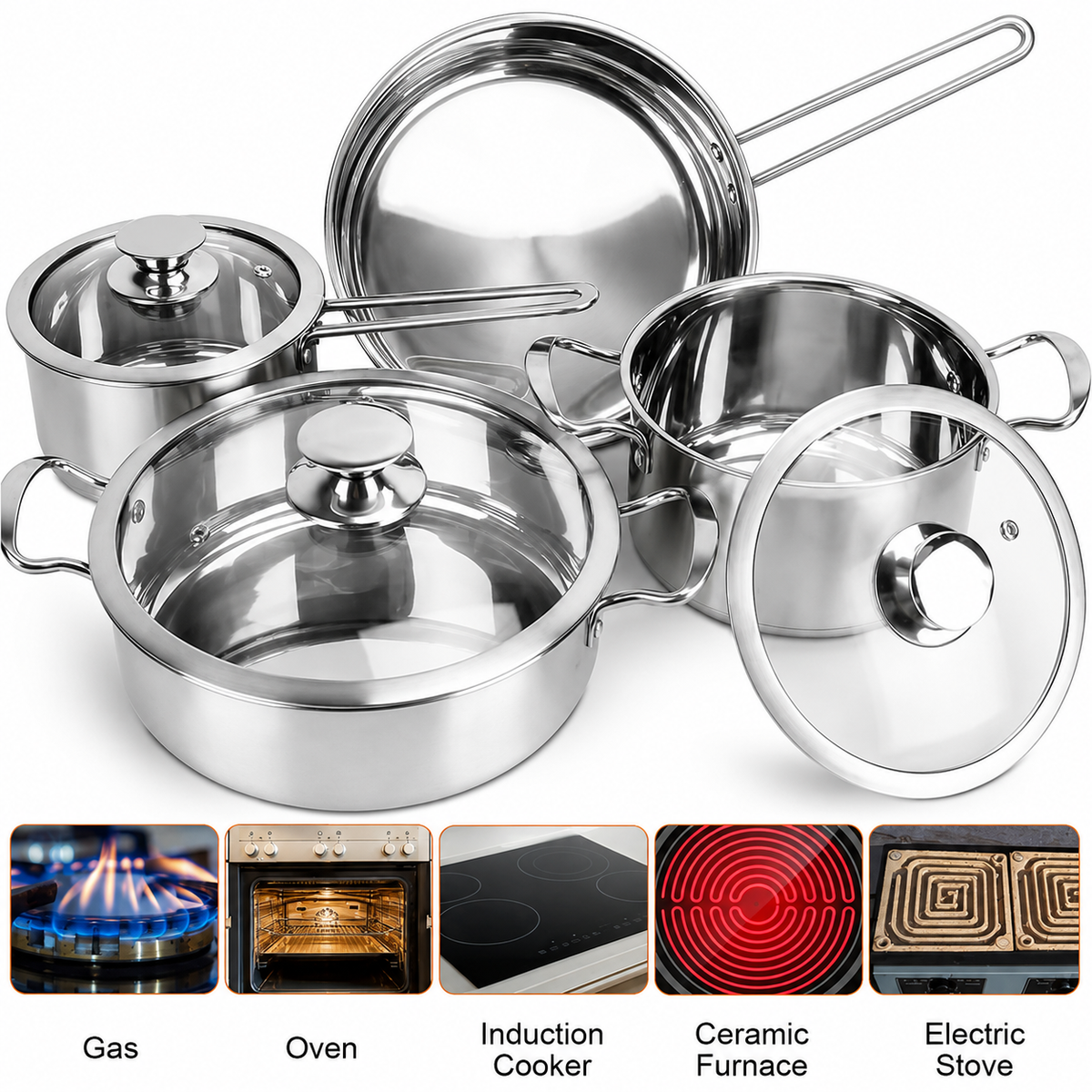 VEYUNA Cookware Set 7-Piece Stainless Steel, Meal Prep, Induction Ready Pots & Pans
