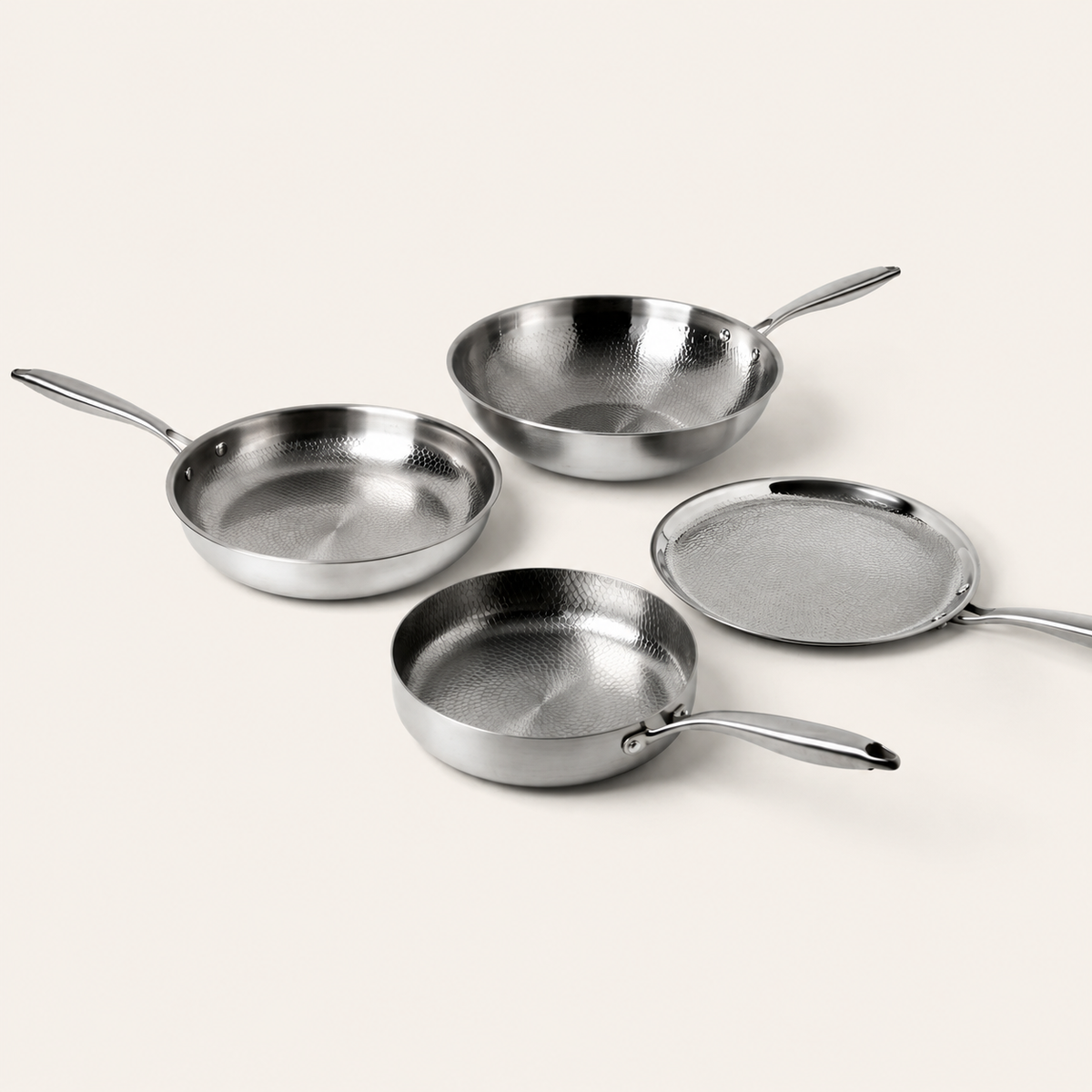VEYUNA Titanium Hammered Cookware Set - 4-Piece Food Prep Pan Collection