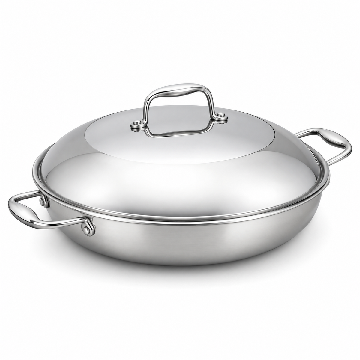 VEYUNA Hybrid Frying Pan 35cm with Lid, Nonstick Stainless Steel Skillet