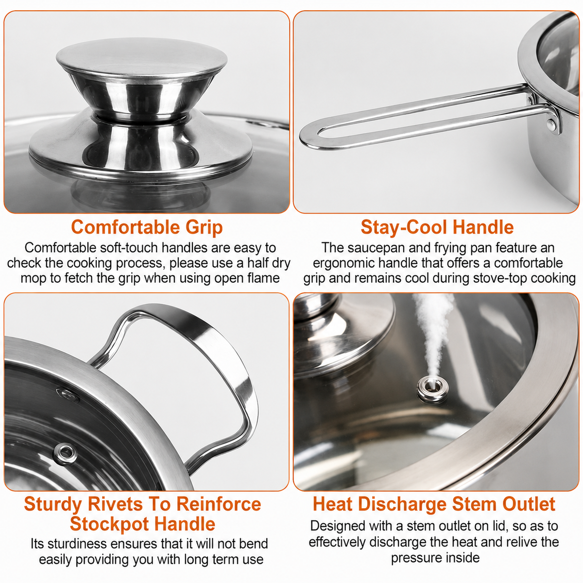 VEYUNA Cookware Set 7-Piece Stainless Steel, Meal Prep, Induction Ready Pots & Pans