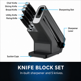 VEYUNA 5-Piece Knife Block Set with Sharpener - Stainless Steel Food Prep