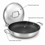 VEYUNA Hybrid Frying Pan 35cm with Lid, Nonstick Stainless Steel Skillet