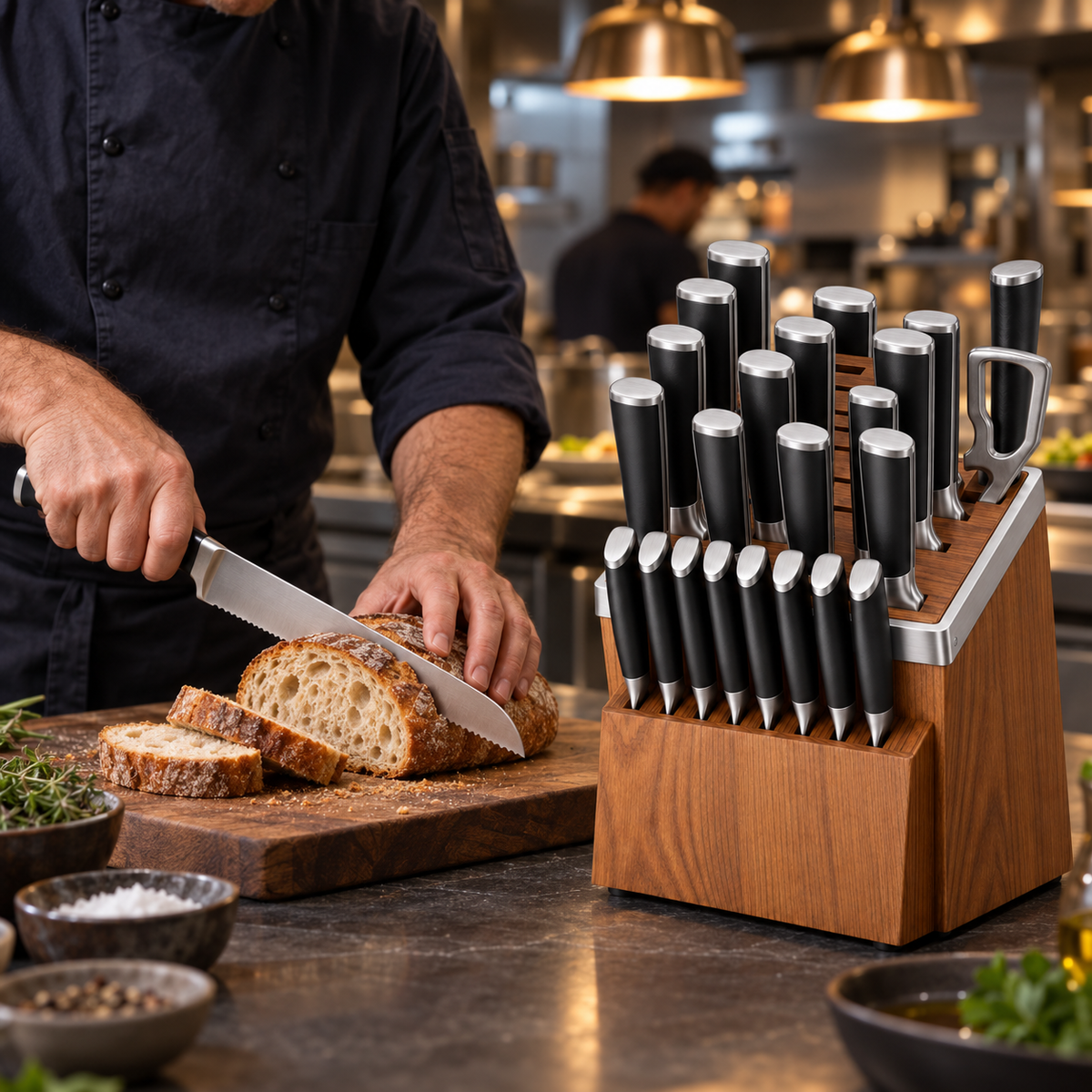 VEYUNA 24-Piece Knife Block Set, German Steel, Kitchen Shears, NSF Certified