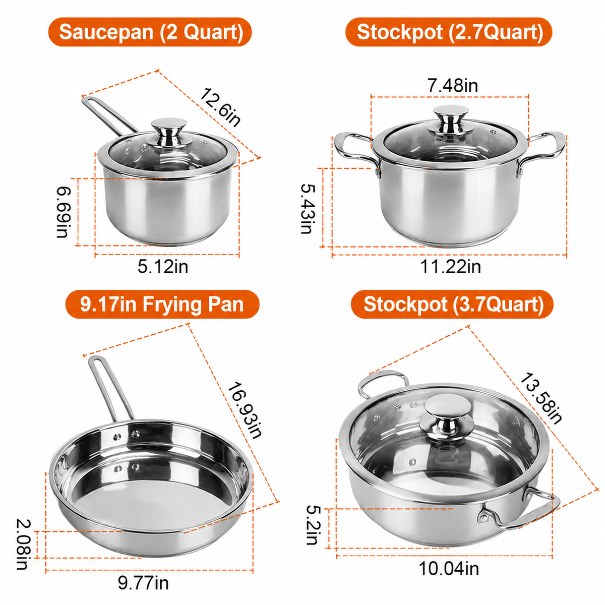 VEYUNA Cookware Set 7-Piece Stainless Steel, Meal Prep, Induction Ready Pots & Pans
