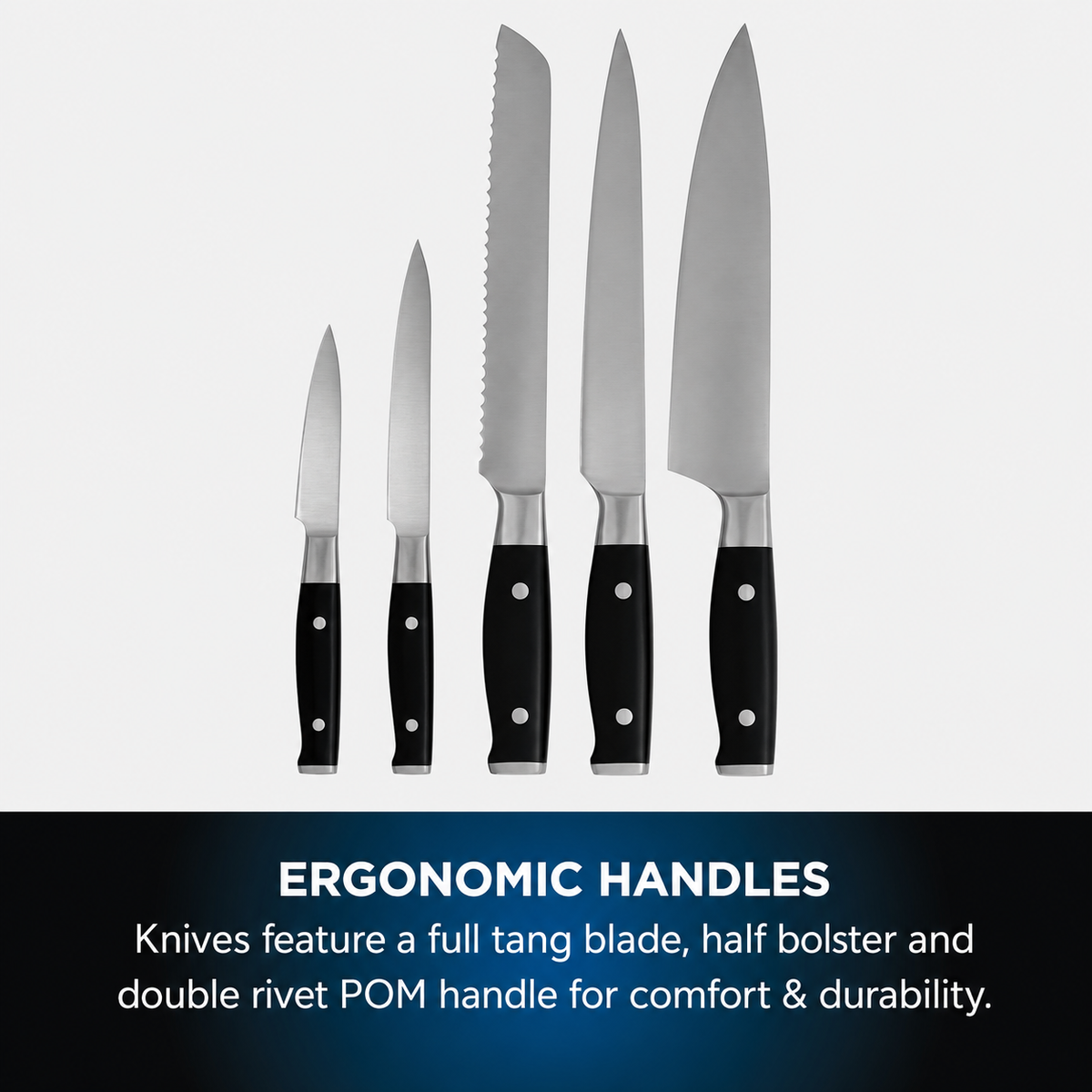 VEYUNA 5-Piece Knife Block Set with Sharpener - Stainless Steel Food Prep