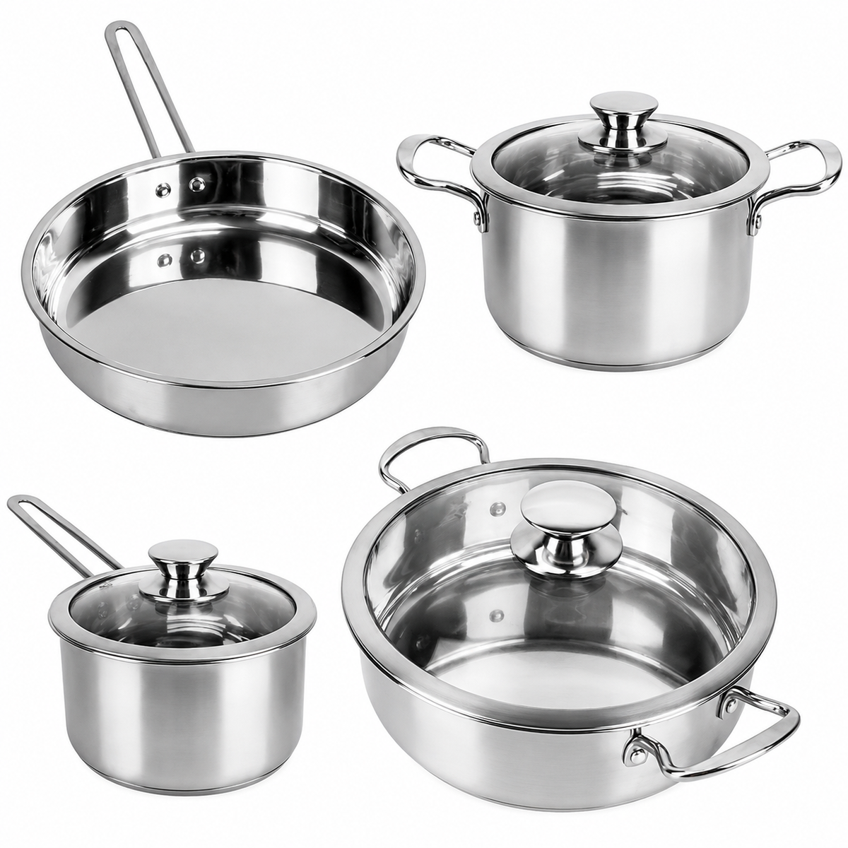 VEYUNA Cookware Set 7-Piece Stainless Steel, Meal Prep, Induction Ready Pots & Pans