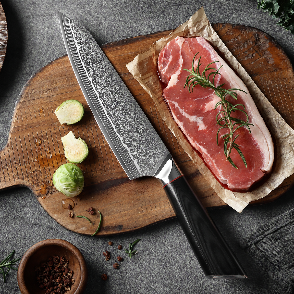 VEYUNA 6-Piece Knife Set with Wood Block - 4 Knives, Shears for Food Prep