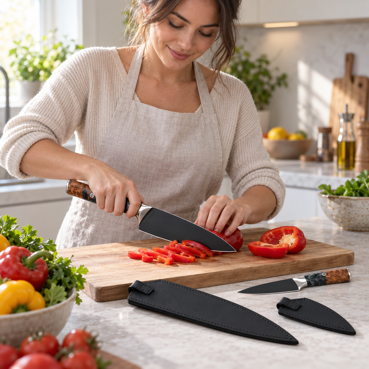 VEYUNA 2-Piece Knife Set, Chef & Paring Knives, Ravenstone Edition with Sheaths