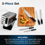 VEYUNA 5-Piece Knife Block Set with Sharpener - Stainless Steel Food Prep