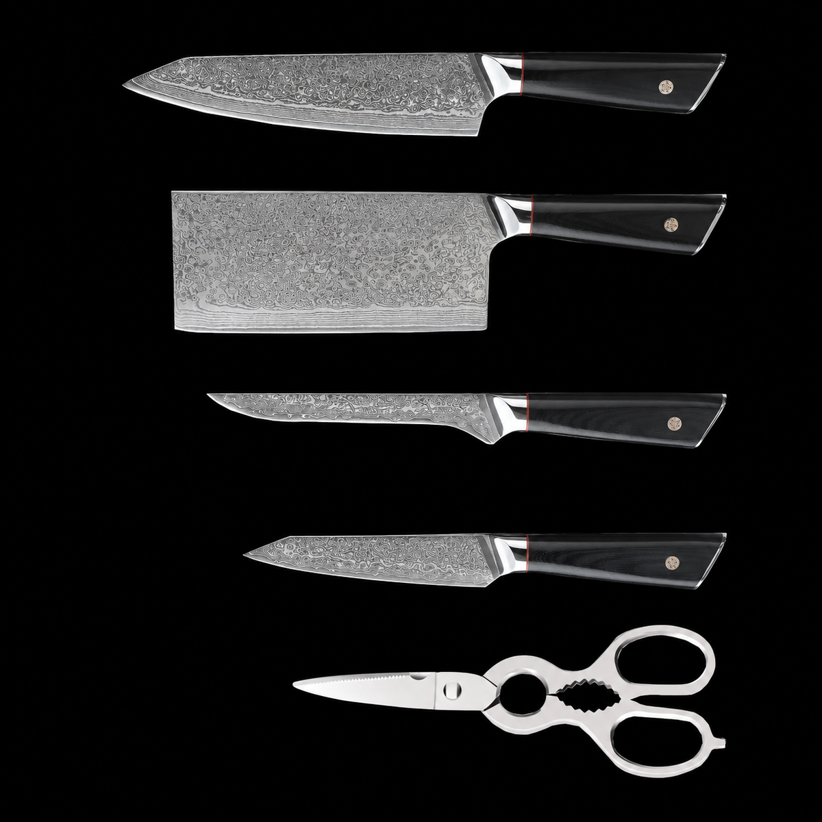 VEYUNA 6-Piece Knife Set with Wood Block - 4 Knives, Shears for Food Prep