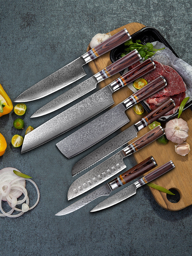 VEYUNA Damascus Knife Set – 8-Piece Food Prep Knives, High-Carbon Steel