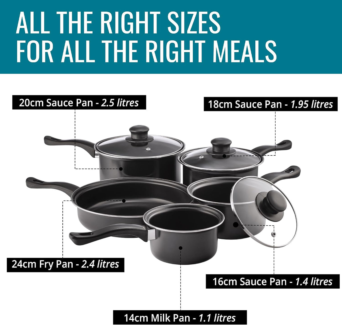 VEYUNA Cookware Set – Non-Stick Carbon Steel Food Prep Pans with Glass Lids