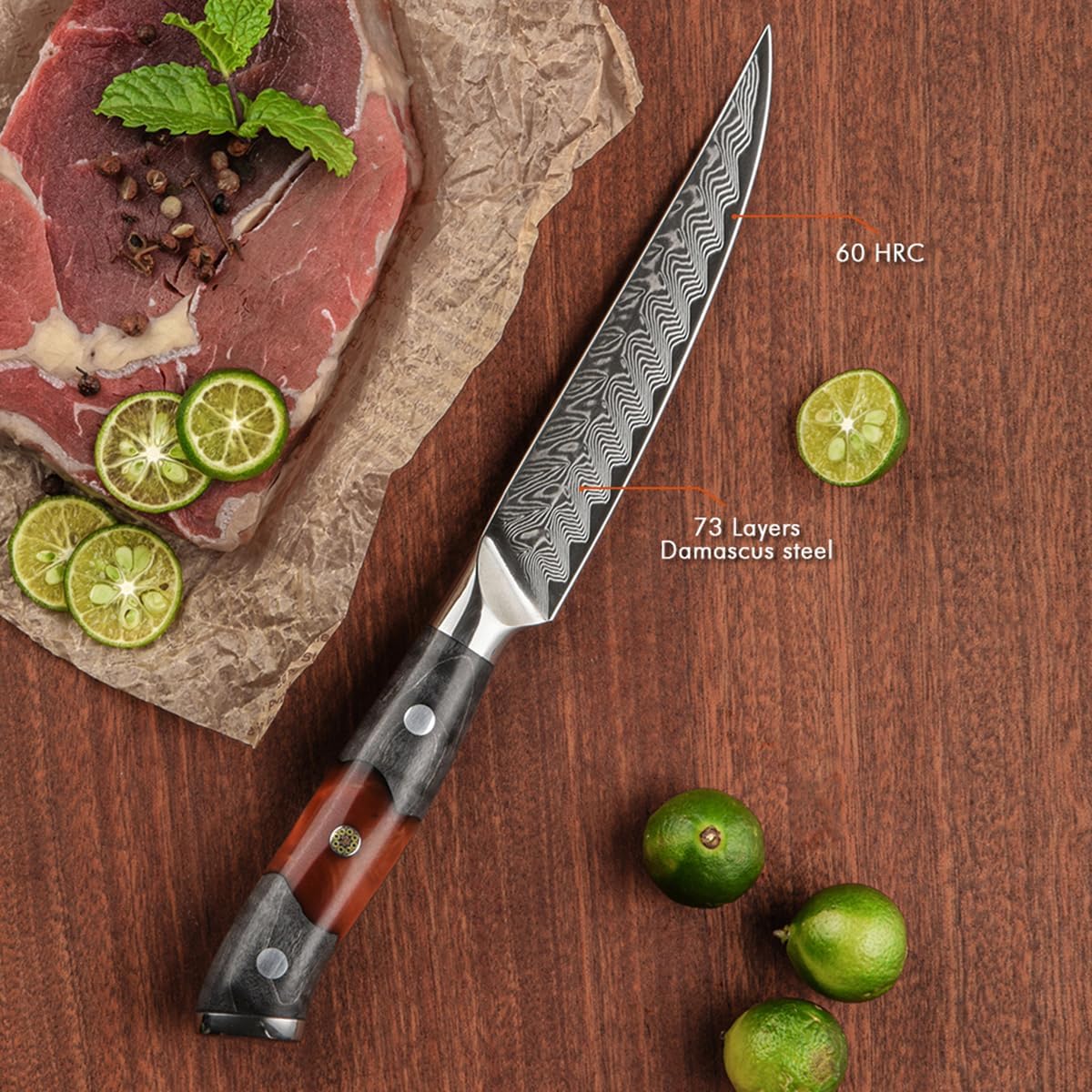 VEYUNA Steak Knife Set – 4-Piece 73-Layer Damascus Steel Food & Meat Knives