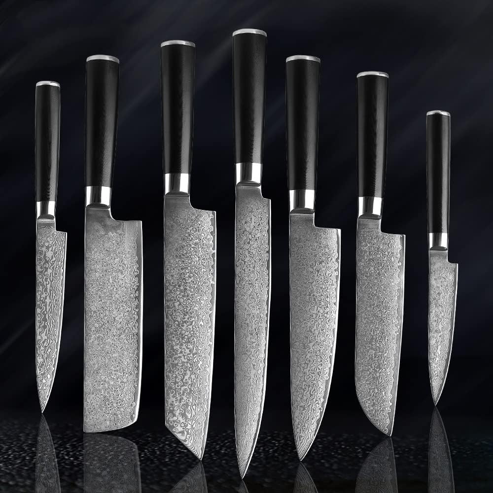 VEYUNA Damascus Knife Set – 7-Piece Food Prep Knives, High-Carbon Steel