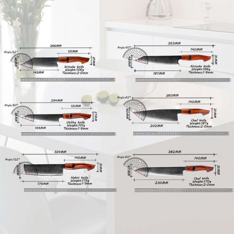 VEYUNA Damascus Knife Set – 6-Piece High-Carbon Steel Food Prep Knives, Razor Sharp