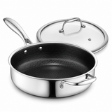 VEYUNA Hybrid Sauté Pan 3L with Lid, Nonstick Stainless Steel Deep Skillet