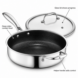 VEYUNA Hybrid Sauté Pan 3L with Lid, Nonstick Stainless Steel Deep Skillet