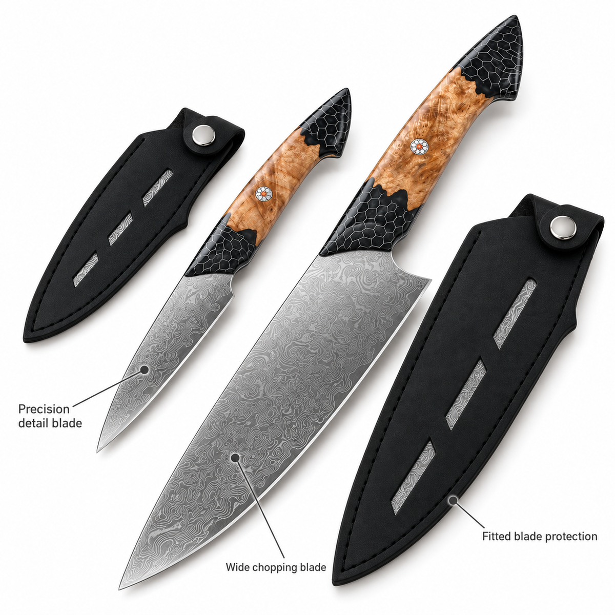 VEYUNA 2-Piece Knife Set, 8" Chef & 4" Paring Knives, Scorpion Venom Edition