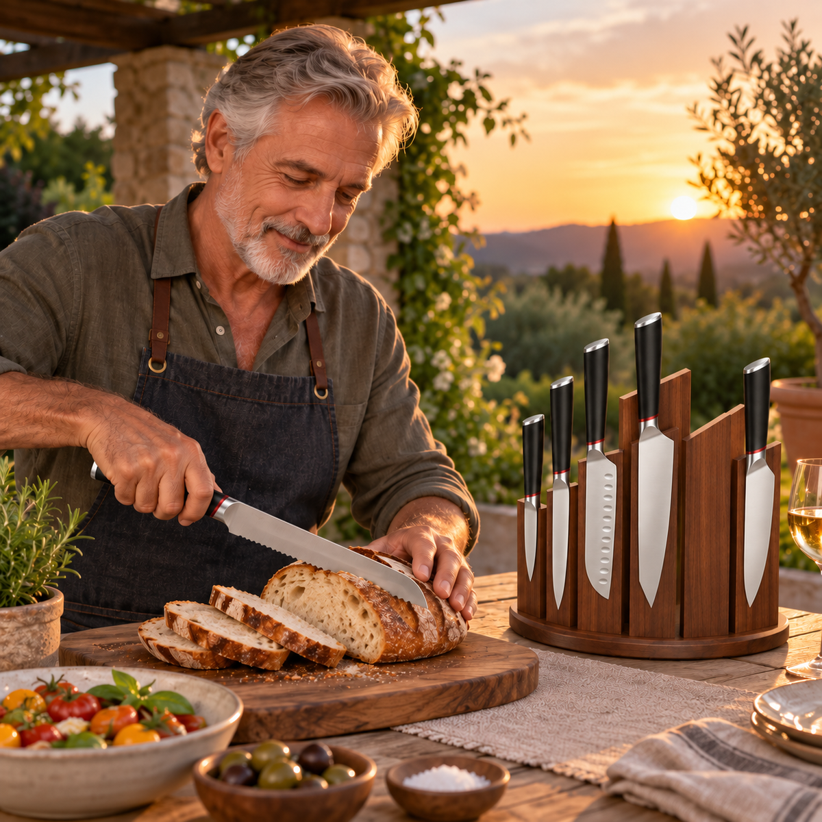 VEYUNA 6-Piece Knife Set, Magnetic Block, Chef Santoku Bread Utility Paring Knives