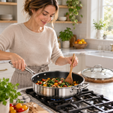 VEYUNA Hybrid Sauté Pan 3L with Lid, Nonstick Stainless Steel Deep Skillet
