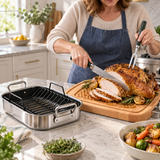 VEYUNA Carving & Roasting Set with Hybrid Roasting Pan, Board, Knife & Fork
