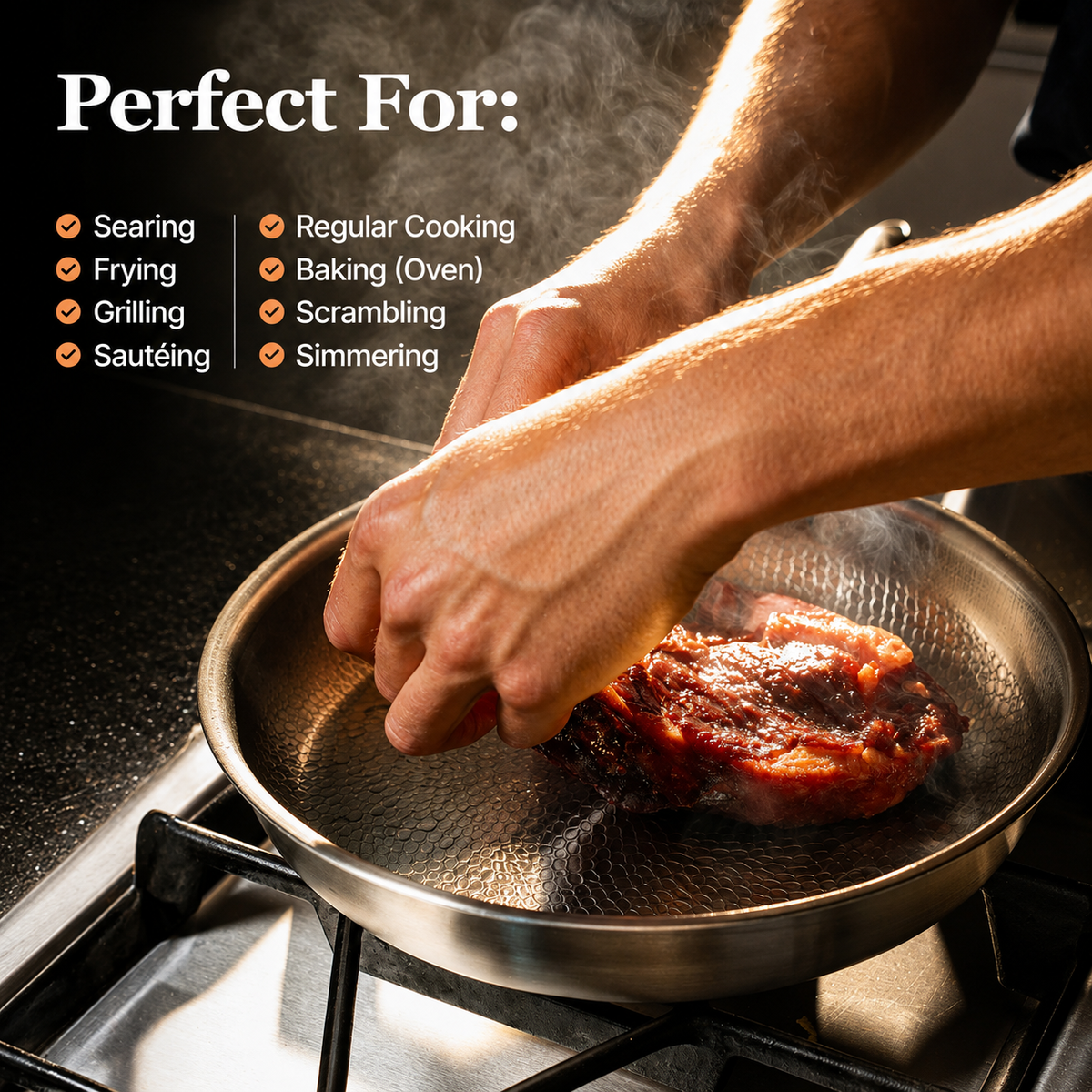 VEYUNA Hammered Cookware Set Pro - 4 Pans, 4 Lids & Utensils for Food Prep