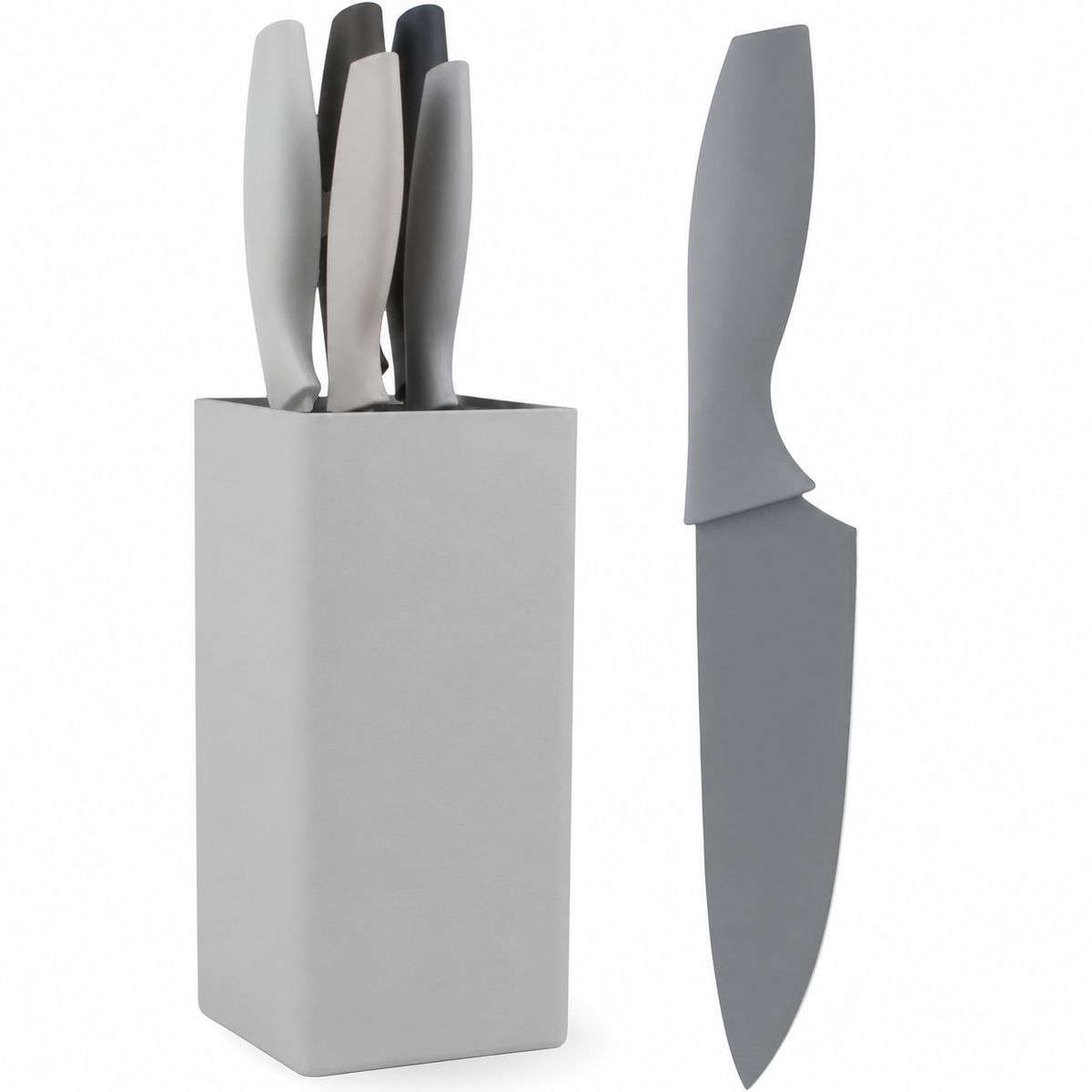 VEYUNA 5-Piece Knife Block Set - Stainless Steel Soft-Grip Food Prep Knives