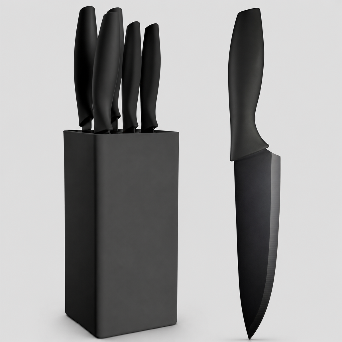 VEYUNA 5-Piece Knife Block Set - Stainless Steel Soft-Grip Food Prep Knives