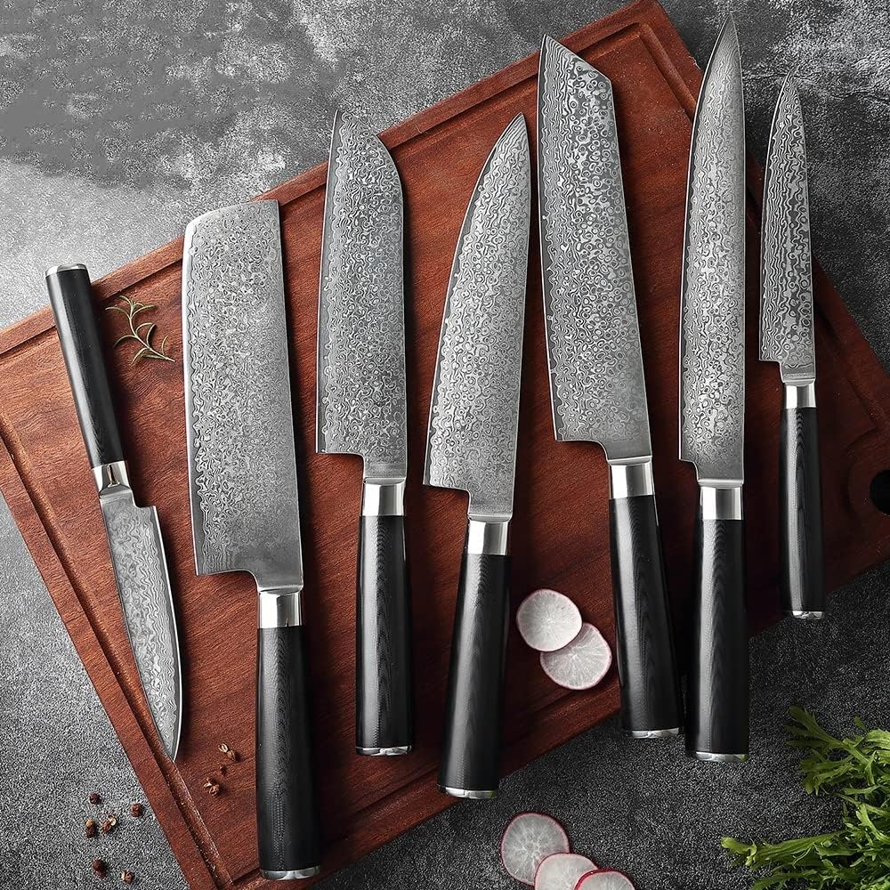 VEYUNA Damascus Knife Set – 7-Piece Food Prep Knives, High-Carbon Steel