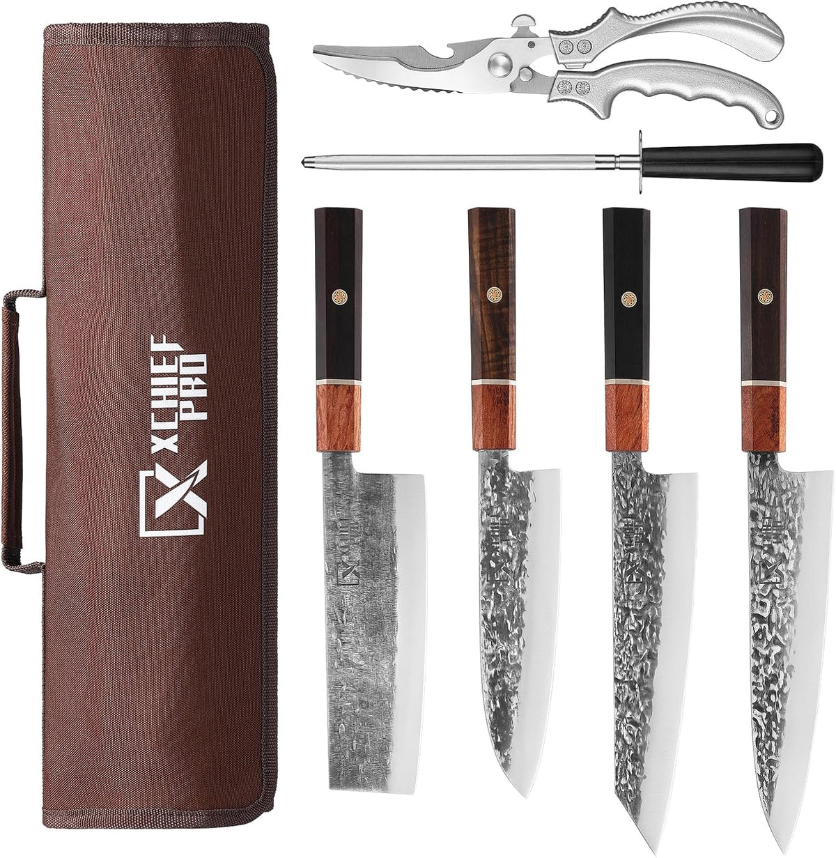 VEYUNA Japanese Knife Set 7-Piece – Forged Carbon Steel for Food Prep