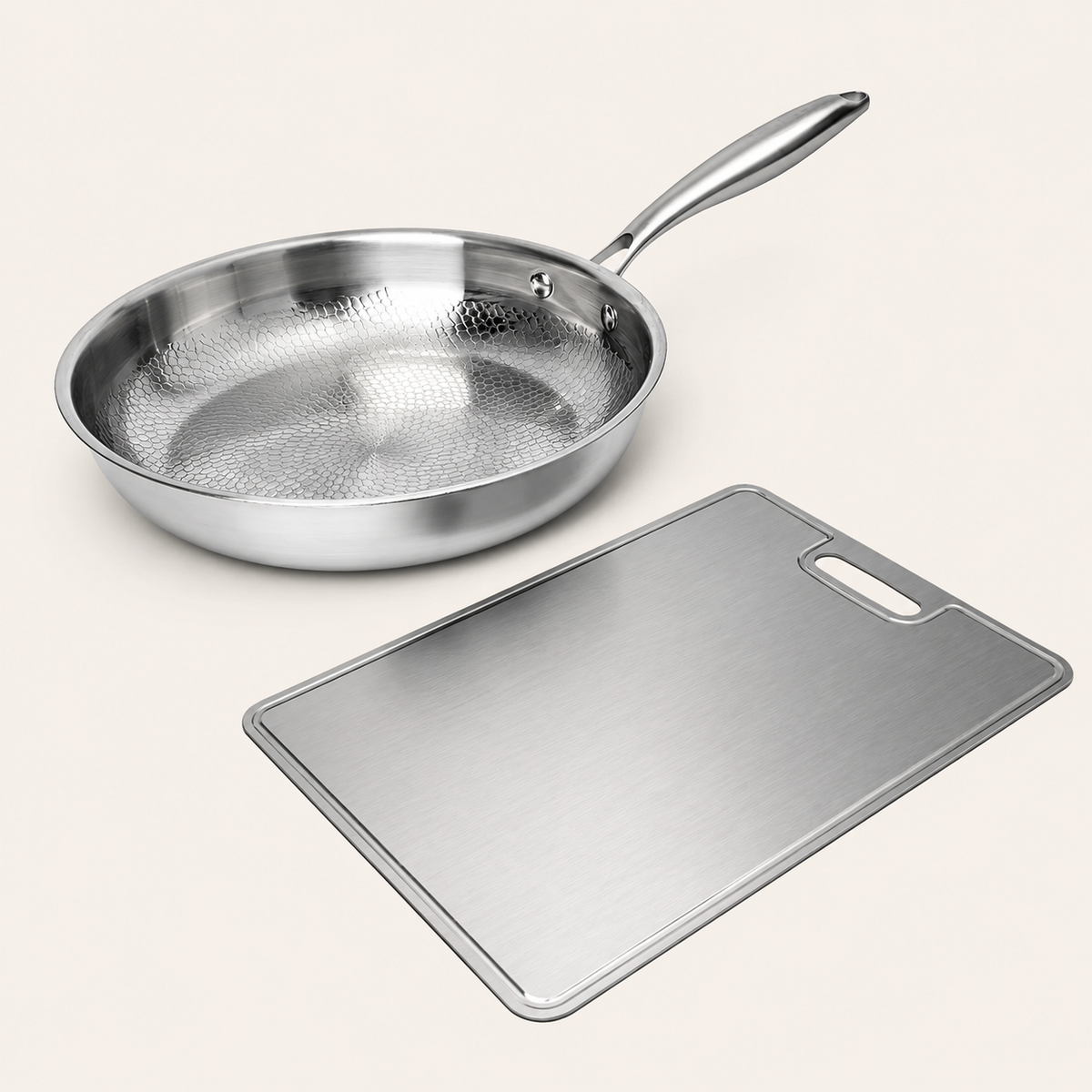 VEYUNA Titanium Cook & Prep Bundle - Hammered Pan & Cutting Board for Food Prep