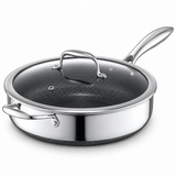 VEYUNA Hybrid Sauté Pan 4.3L with Lid, Nonstick Stainless Steel Deep Skillet