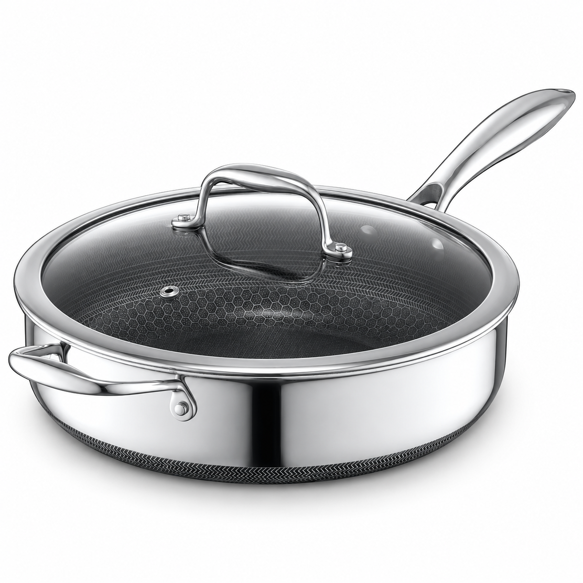 VEYUNA Hybrid Sauté Pan 4.3L with Lid, Nonstick Stainless Steel Deep Skillet