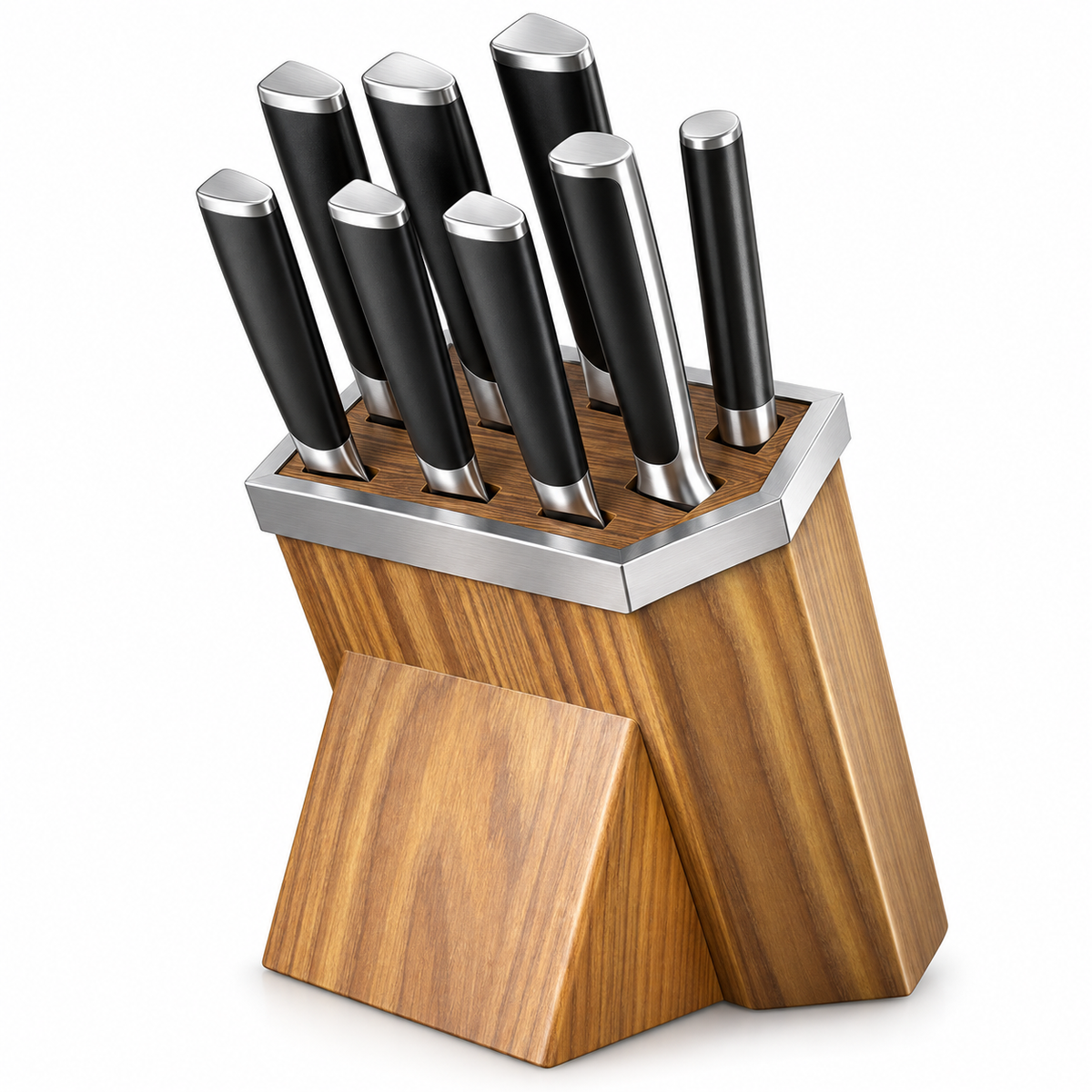 VEYUNA 8-Piece Knife Block Set, Kitchen Knives, Honing Rod, Wood Storage Block