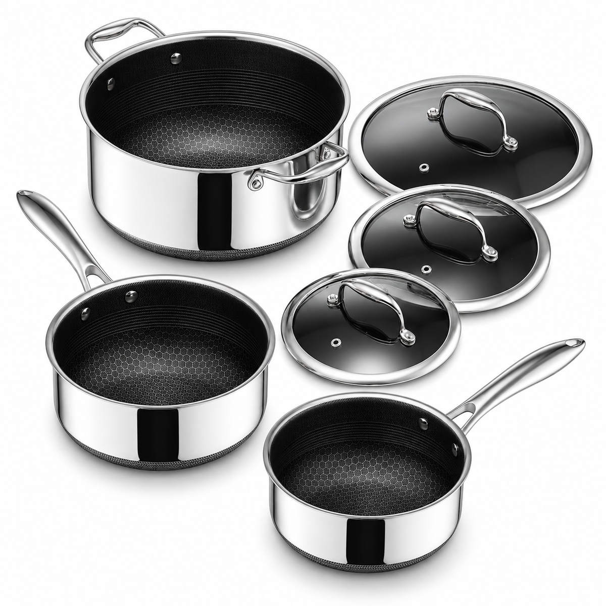 VEYUNA Hybrid Pot Set 6-Piece Nonstick Saucepan & Stockpot Set with Lids