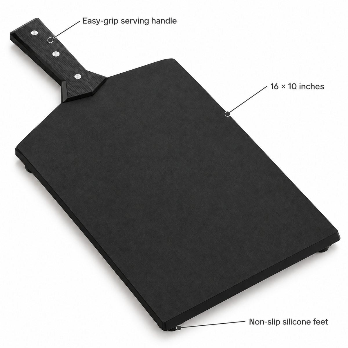 VEYUNA Wood Fibre Cutting Board, 16x10 Black Board with Handle & Non-Slip Feet