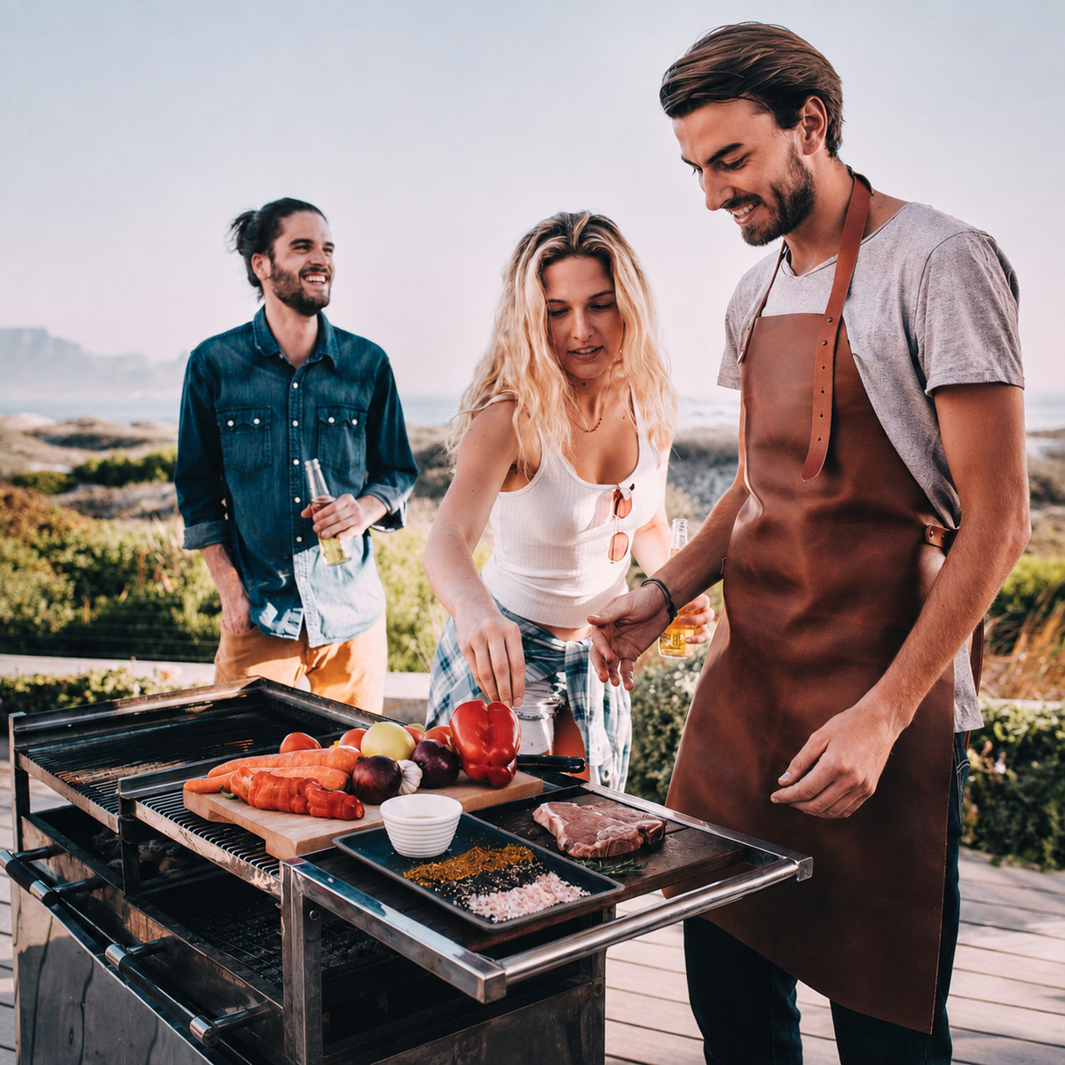 VEYUNA Leather Apron - Handcrafted Dark Brown Protective Apron for Food Prep
