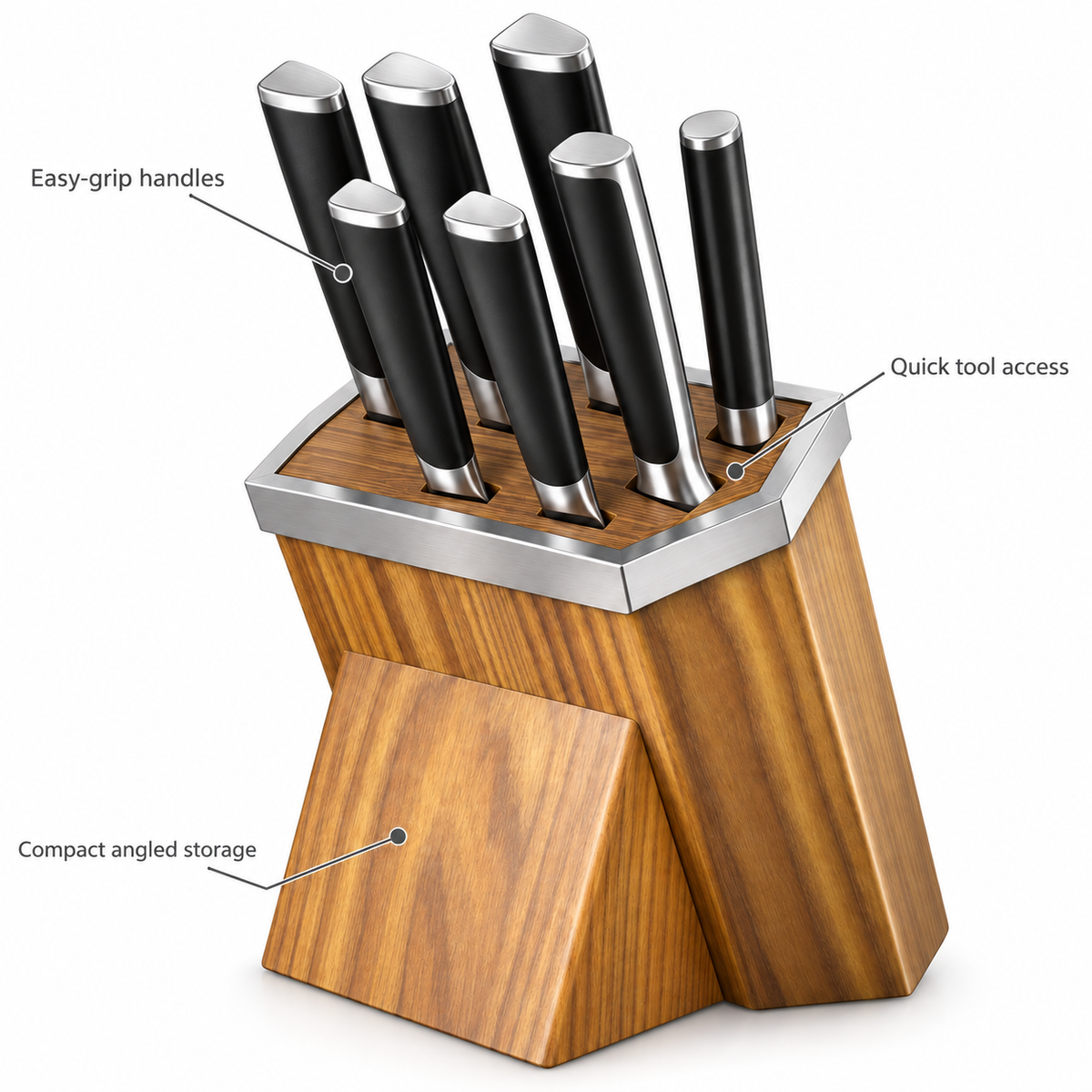 VEYUNA 8-Piece Knife Block Set, Kitchen Knives, Honing Rod, Wood Storage Block