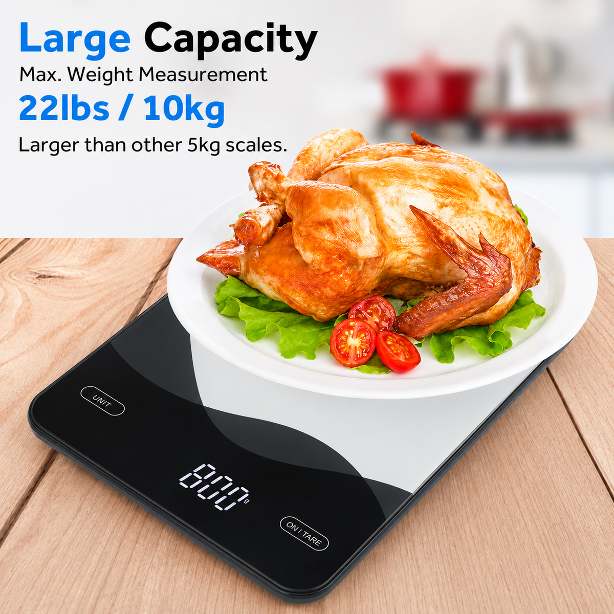 VEYUNA Digital Food Scale – 22 lb USB-C Rechargeable, 1g Precision